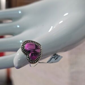925~Sterling Silver~Pink Turquoise~Heart-Shaped Ring~Sz 6